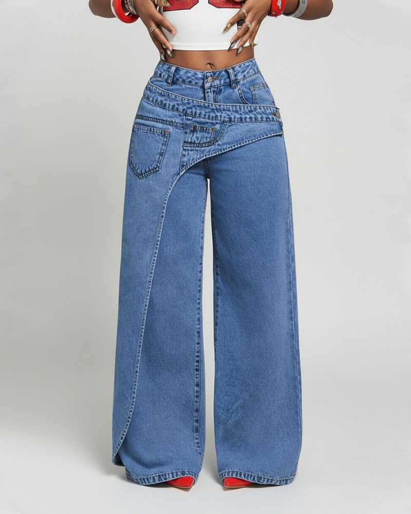 Fashion Asymmetrical Design Casual Denim Pants