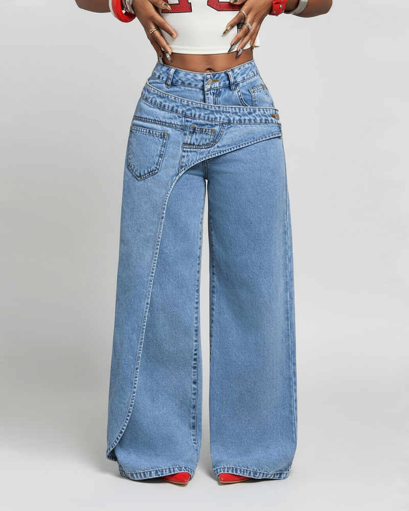 Fashion Asymmetrical Design Casual Denim Pants