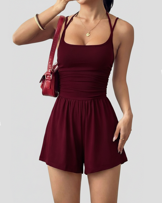 Ruched Knit Sleeveless Mini Length Casual Jumpsuit