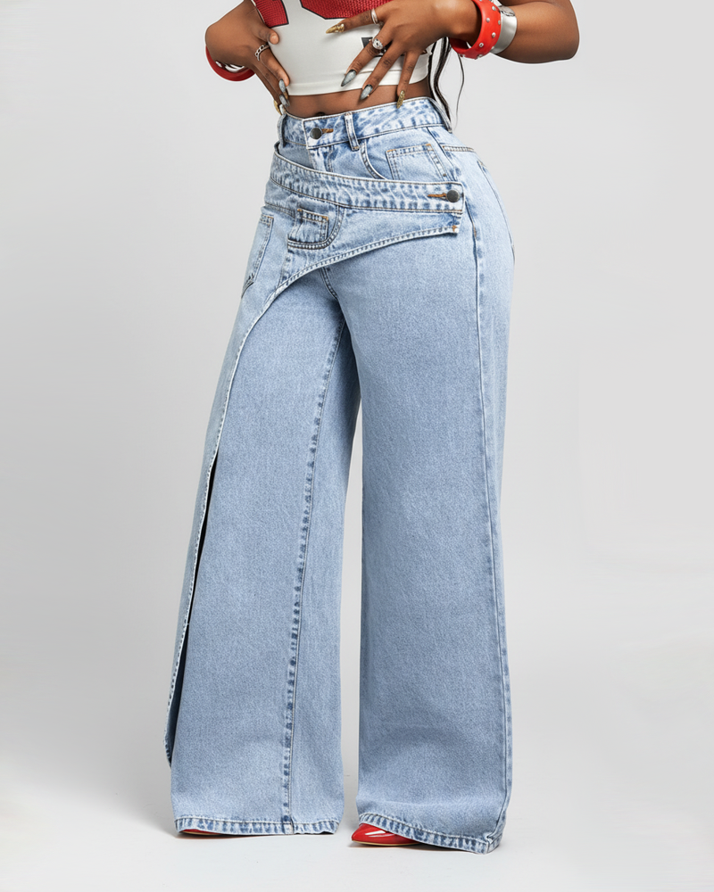 Fashion Asymmetrical Design Casual Denim Pants