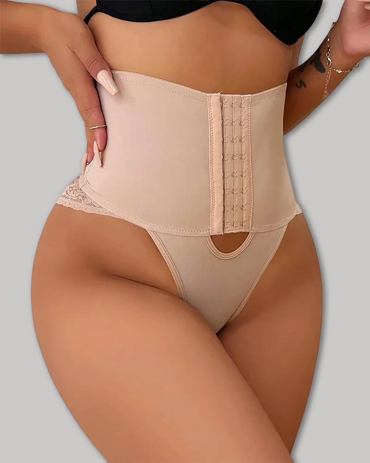 Front Closure Bodysuit Shapewear With Lace Trimmed Tummy Control Panty