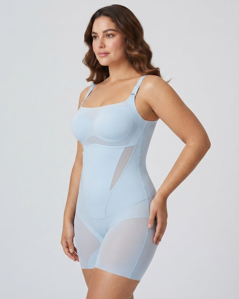 Padded Ultra-Thin Breathable Shapewear Bodysuit Tummy Control Butt Lifting Open Crotch