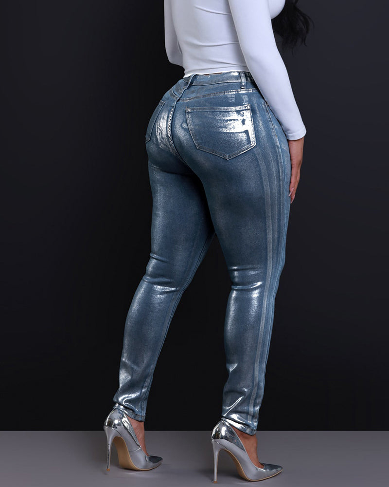 Silver-Tone Skinny Stretch Jeans
