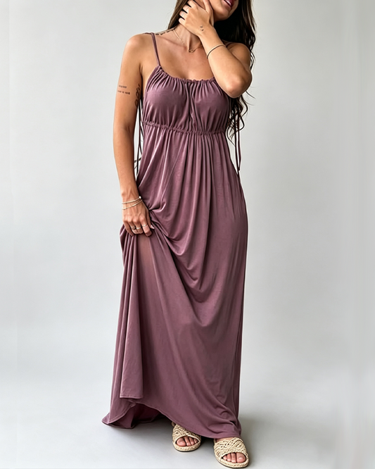 Drawstring Open Back Spaghetti Strap Maxi Dress Casual Vacation & Loungewear