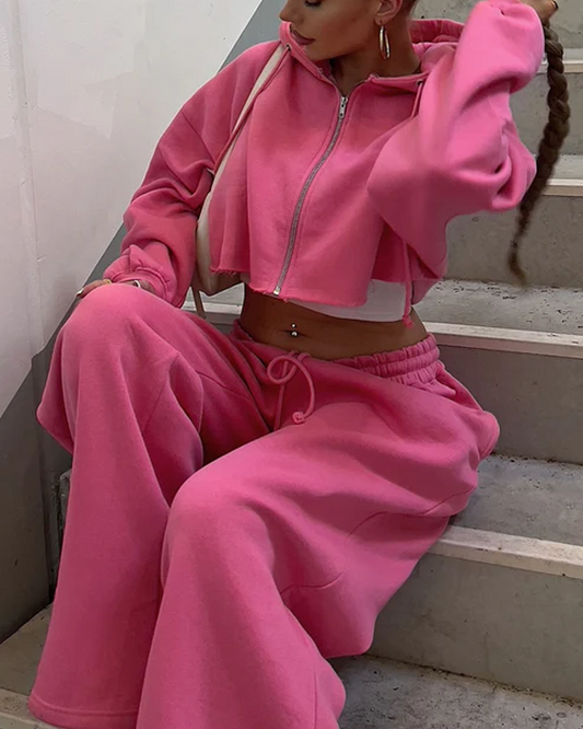 Fleece Fashion Long-Sleeved Sports Casual Sweatshirt Set