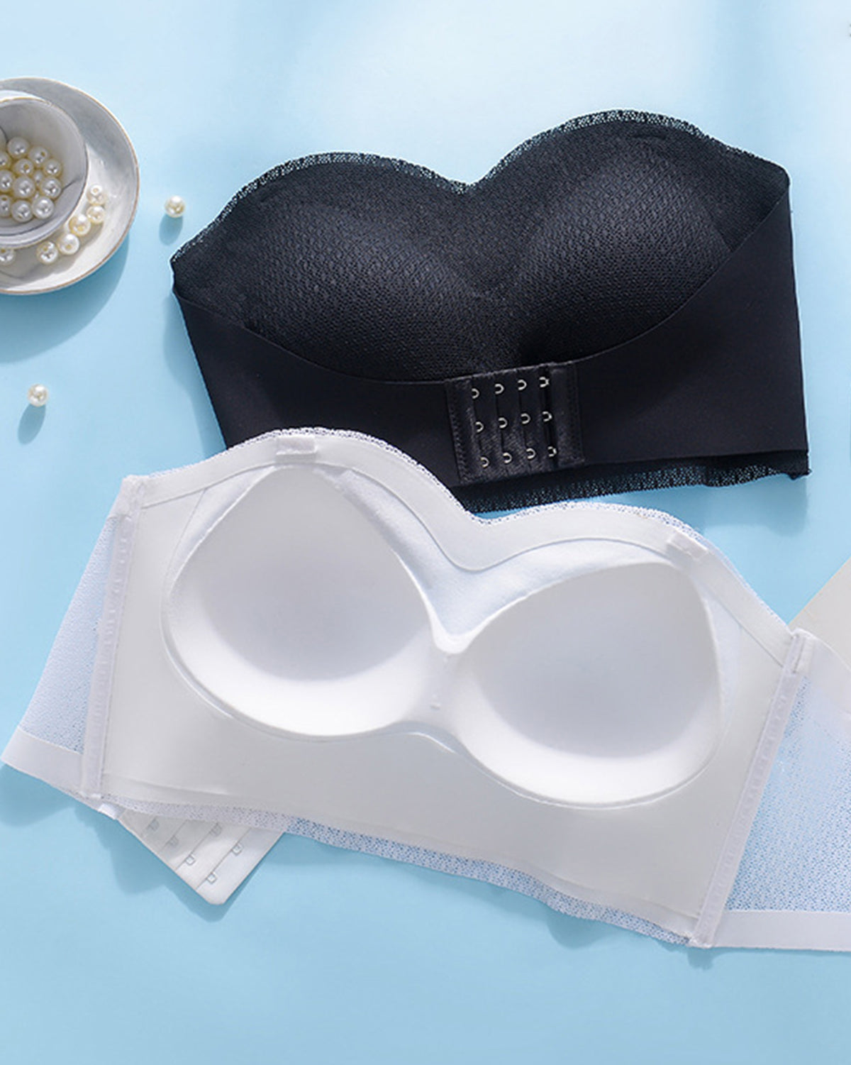 Full Support Non-Slip Convertible Bandeau Bra, Women Gathering Plus Size Push Up Strapless Bra