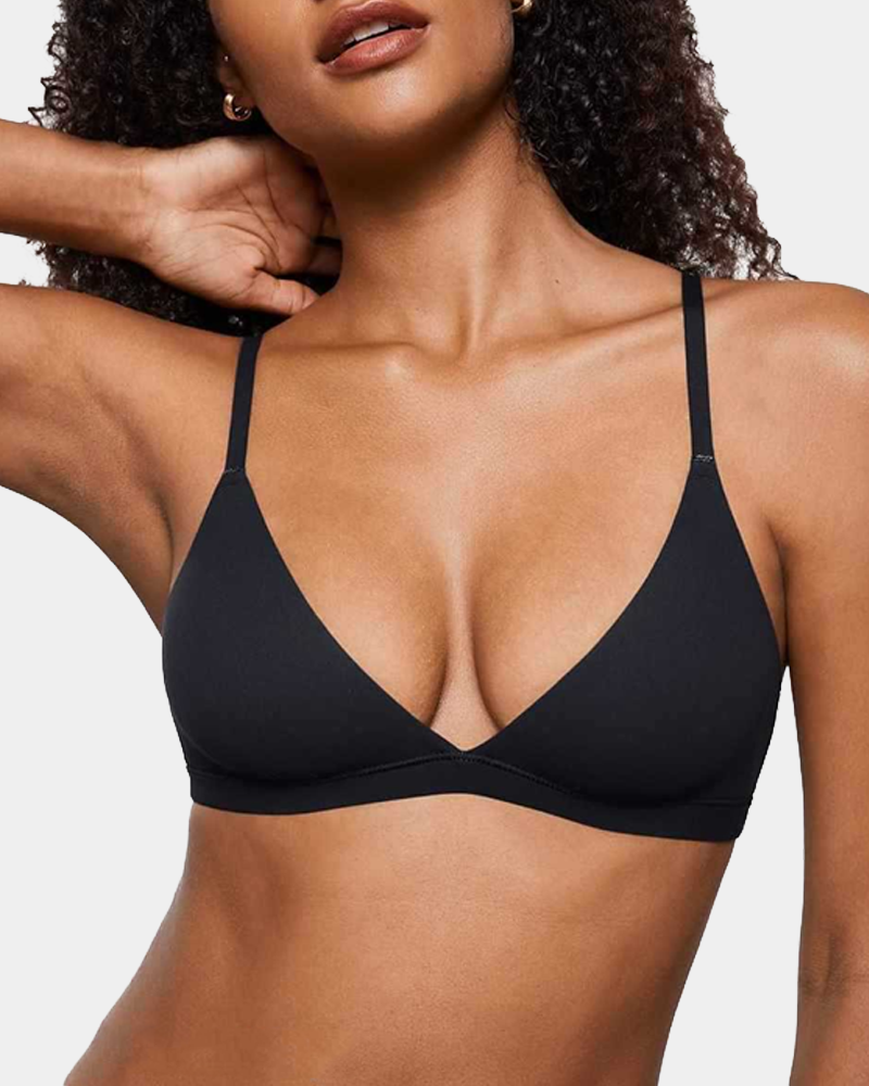 Unpadded Seamless Triangle Bra with Deep V & Wire-Free Cups