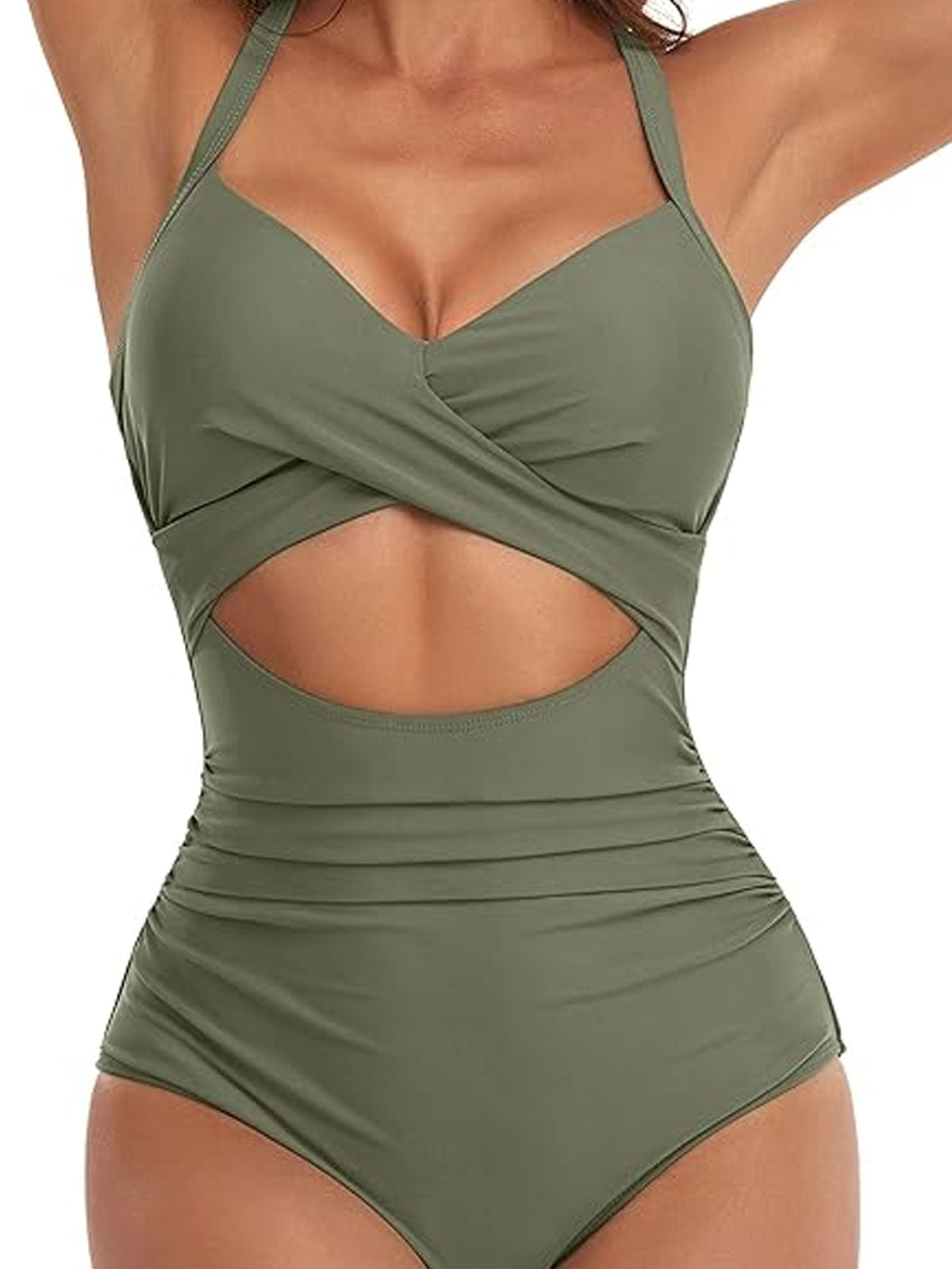 One Piece Swimsuits Tummy Control Cutout High Waisted Bathing Suit Wrap Tie Back