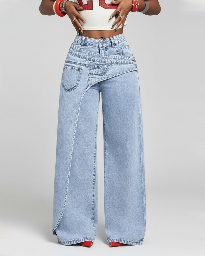 Fashion Asymmetrical Design Casual Denim Pants