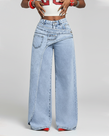 Fashion Asymmetrical Design Casual Denim Pants