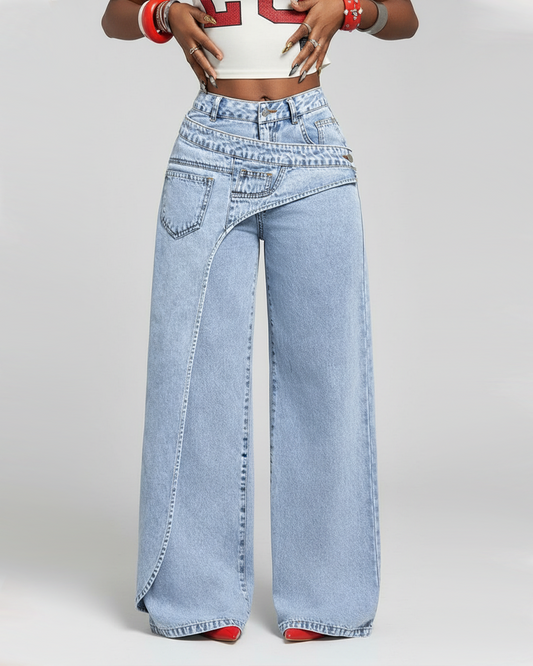 Fashion Asymmetrical Design Casual Denim Pants