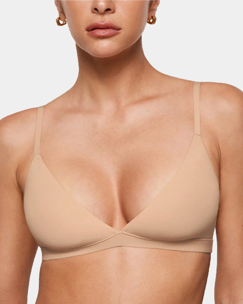 Unpadded Seamless Triangle Bra with Deep V & Wire-Free Cups