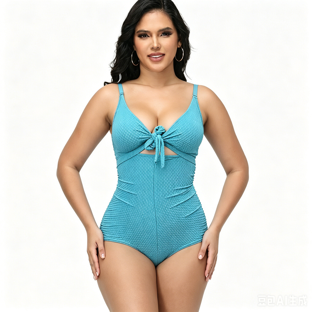 Shaping Deep V Neck Swimsuit with Zipper and Bow Decoration