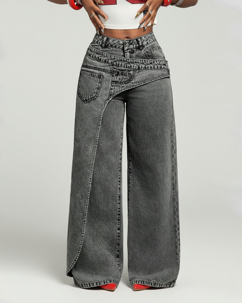 Fashion Asymmetrical Design Casual Denim Pants