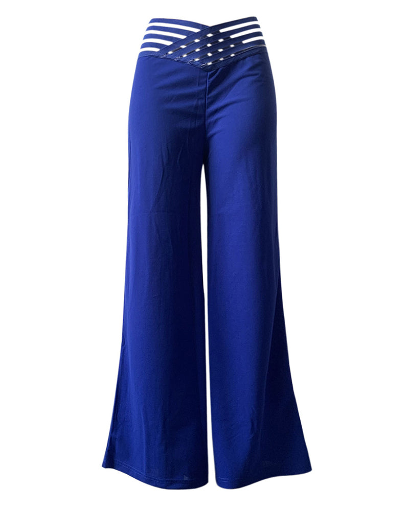 Pants Wide Leg Y2k High Waist Pants Sexy Crisscross Sheer Mesh Office Chic Flared Trousers Spicy Kpop Street Casual Korean Female Pant